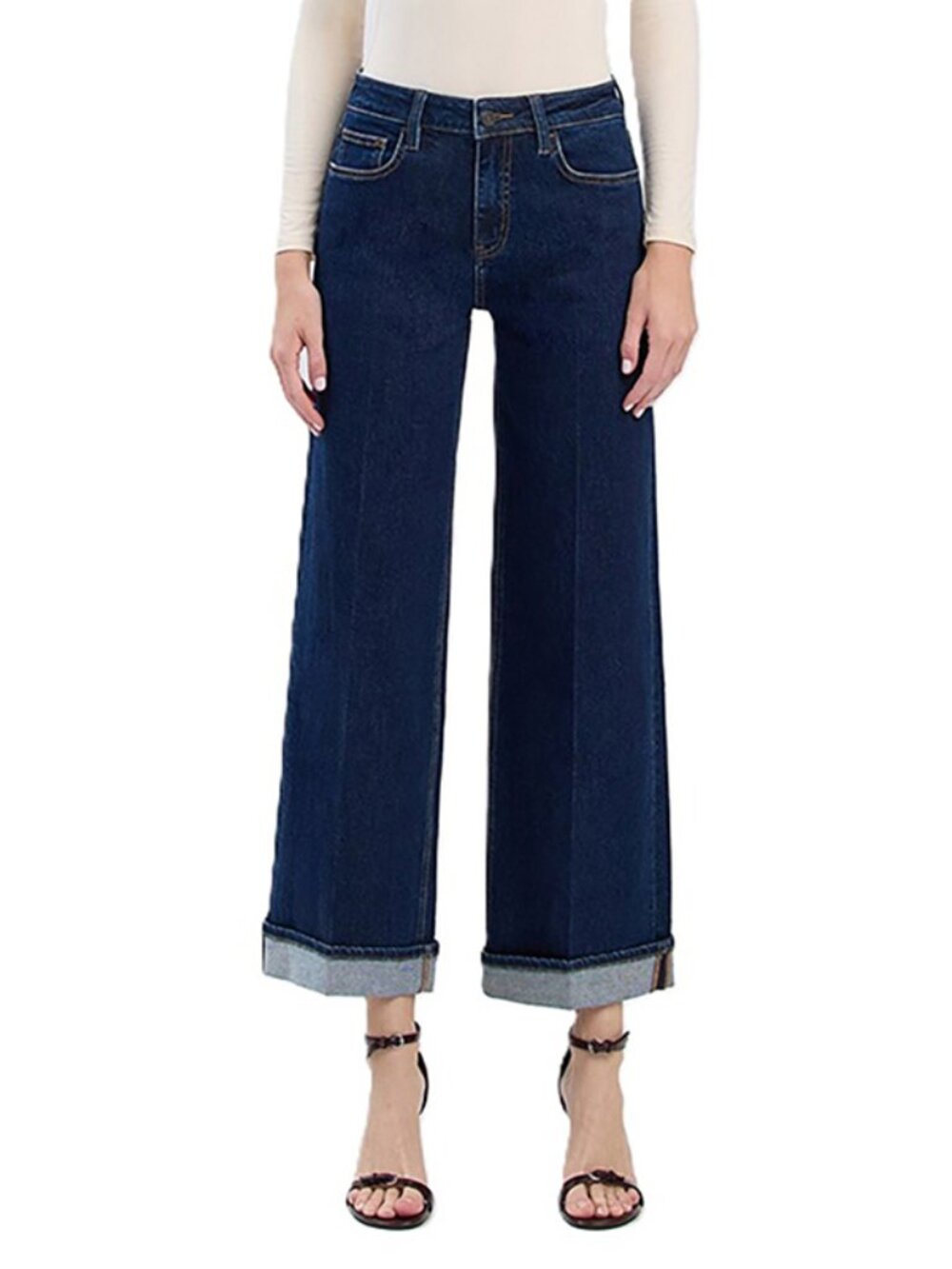 VERVET High Rise Cuffed Ankle Wide Jeans